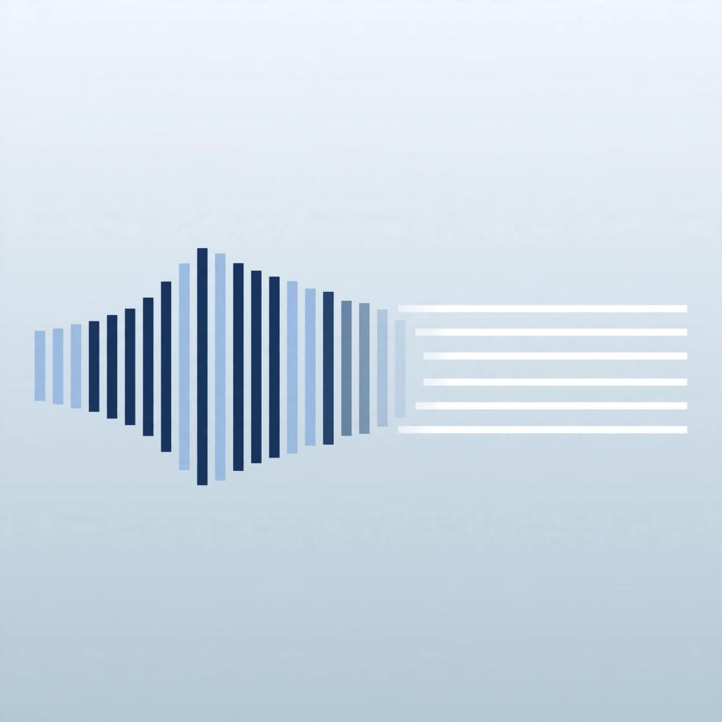 Blue and navy audio waveform bars flowing into lines for dictation and voice transcription