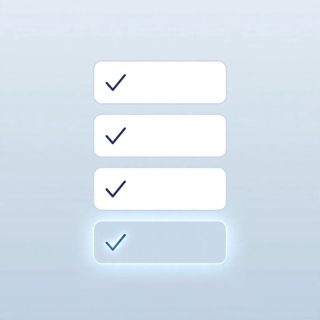 Stacked checklist tiles with navy checkmarks, last item glowing, for the Losi starter checklist