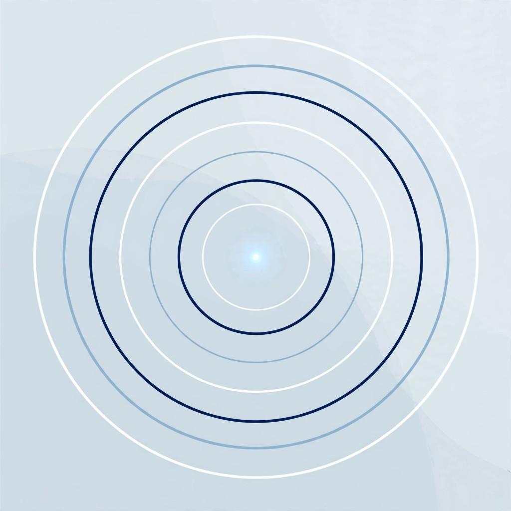 Concentric navy and white radar rings from a glowing center for searching the web and workspace