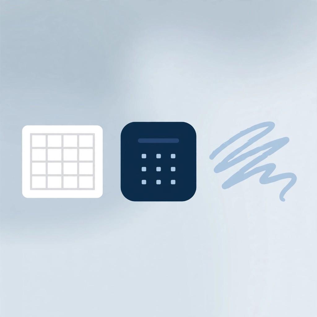 Grid, keypad, and creative scribble icons for Spaces sheets, calendar, and whiteboards